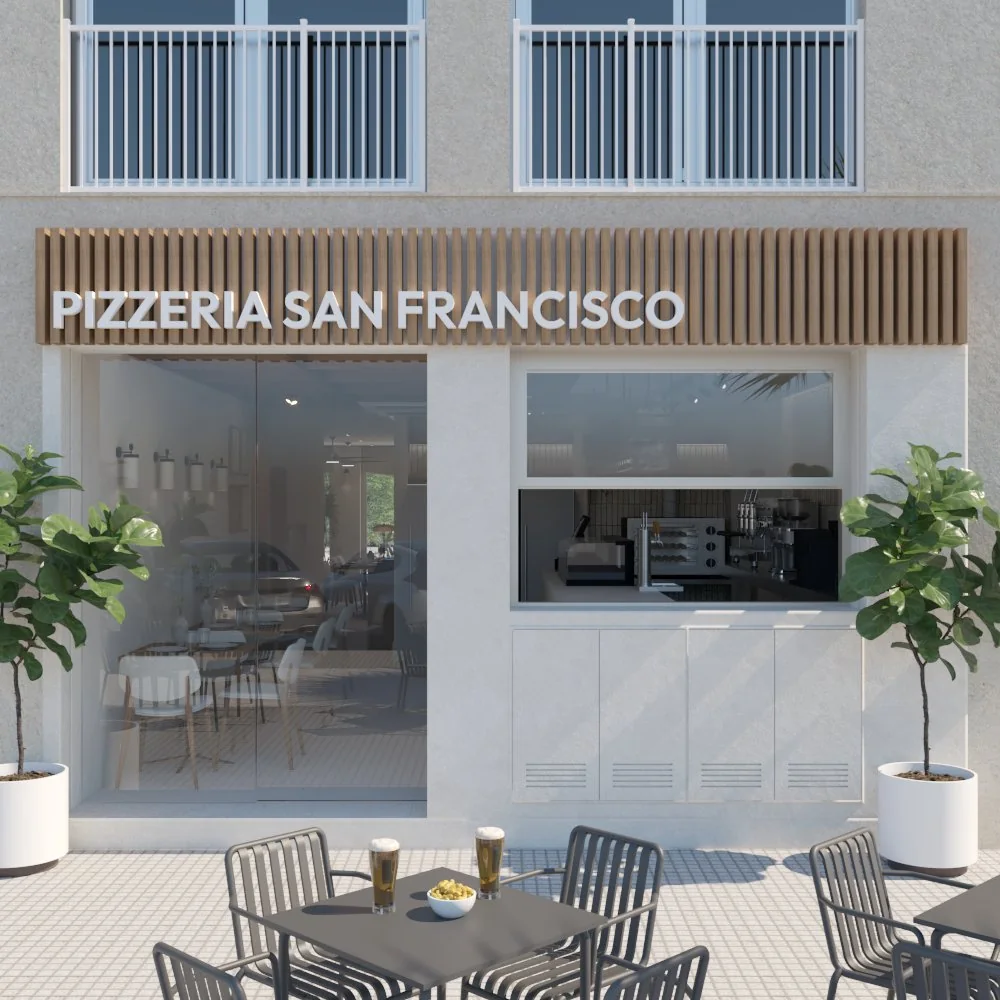Entrada y terraza de Pizzería San Francisco